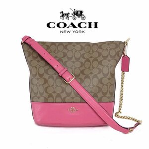 【1円】コーチ COACH シグネチャー パクストン ショルダーバッグ 肩掛け クロスボディ F72852 PVC×レザー ブラウン ピンク ロゴチャーム