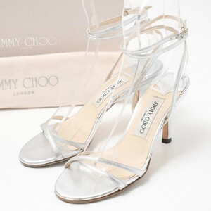 GN5793*イタリア製*JIMMY CHOO ジミーチュウ*メタリックレザー*クロスストラップサンダル*35.5(22.5cm相当)*靴*シルバー