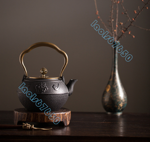 鋳鉄製鉄瓶 やかんを沸かす お茶の道具 ティーポット 提梁鉄瓶 手作り コーティングなし 老鉄瓶 1200ML