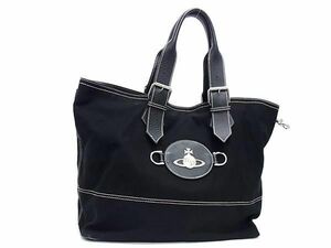 1円 ■美品■ Vivienne Westwood ヴィヴィアンウエストウッド オーブ キャンバス×レザー ハンドバッグ ショルダー ブラック系 BG8208