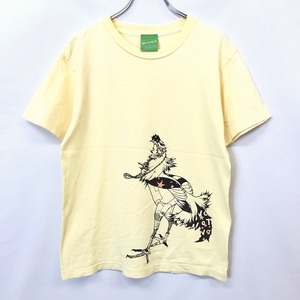 ビームスT BEAMS T Tシャツ カットソー イラスト プリント ロックテイストなサイボーグの鳥 綿100% コットン S イエロー 黄色 メンズ 男性