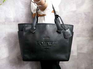 ●超美品●LOEWE ロエベ●ヘリテージ●ロゴ型押し●カーフ レザー 本革●ハンド バッグ●黒●G金具●肩掛け●A4 書類 かばん●Js45424