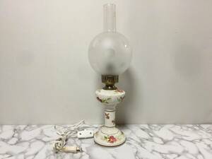 オイルランプ型　卓上ランプ　ガラス　陶器　花柄　高さ約45.5cm　アンティーク　　　　　L