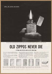 Zippo レトロミニポスター B5サイズ 複製広告 ◆ ジッポー ライター モノクロ NEVER DIE USAD5-235