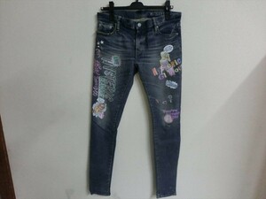 T【3ま-69】【60サイズ】▲ヒステリックグラマー/SP加工 デニムパンツ/ジーンズ/Mサイズ/レディース/※シミ・錆・プリント割れ有