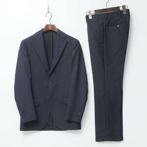 TH4566//英国生地*ラルディーニ/LARDINI*メンズ42/段返り3Bストライプスーツ/セットアップ/ジャケット＋スラックス/ネイビー/紺