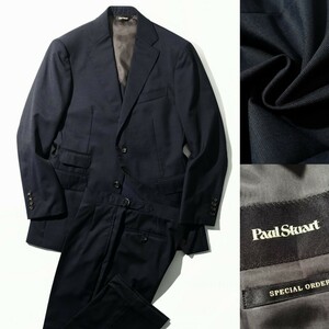 極美品 PAUL STUART ネイビーピンヘッド サイドアジャスター ツーインプリーツ 春夏生地 オーダースーツ ポールスチュアート 紺色 size 46 