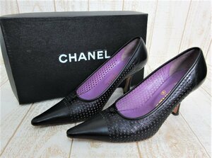 CHANEL/シャネル：CLASSIC PUMP パンプス パンチング ブラック ヒール 01P サイズ36C/23cm イタリア製 靴 レディース/中古/USED