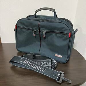  SI■ 美品 Samsonite 2WAY ボストンバッグ ショルダーバッグ 緑系 グリーン ビジネス 鞄 カバン サムソナイト 男性 メンズ シンプル 無地