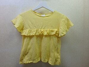 n404y　ZARA　134cm　サイズ9　Tシャツ　キッズ　ザラ　カットソー　フリル　黄色　女の子　子供服　(0318) 