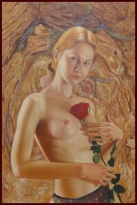 ☆油彩画　グラマーな肢体　「赤い薔薇の娘」　　　　　N