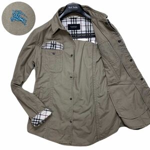 美品/L ●BURBERRY BLACK LABEL バーバリー ブラックレーベル ミリタリー ジャケット 襟ワイヤー ノバチェック ホースロゴ シャツ ブルゾン