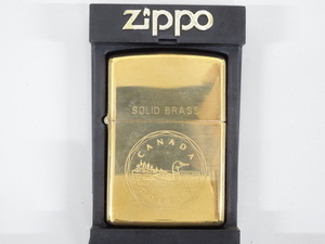 新品 未使用品 1993年製 ZIPPO ジッポ SOLID BRASS ソリッドブラス CANADA DOLLAR カナダ ドル ゴールド 金 オイル ライター USA