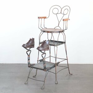 #4480　アメリカ　アンティーク　1910s-1930s　シューシャインスツール　ジャパンカラー　インダストリアル　靴磨き　靴屋　椅子　店舗什器