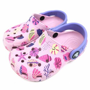 ●美品 Crocs クロックス クラシックプールパーティー シェル柄 クロッグ サンダル C8(15.5cm) ピンク ビーチ 海 水遊び キッズ 女の子