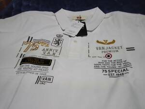 VAN JAC 　　半袖75周年プレミアムワッペン刺繍ポロシャツ　ホワイト　LL　　新品未使用　アイビー トラディショナル