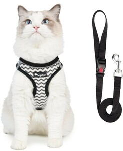 Angelpet 猫用 ハーネス 猫 ハーネス 抜けない ねこ 胴輪 リード付き 通気メッシュ ダブルロック 夜反射ストライプ付き ネコ ハーネス