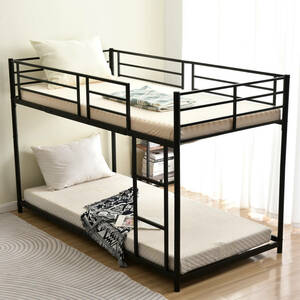【ブラック】二段ベッド 2段ベッド スチール 耐震 ベッド シングル パイプベッド 2段ベット パイプ 金属製 頑丈 垂直はしご ロータイプ 