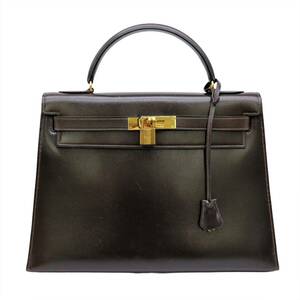 HERMES エルメス ケリー 32 ハンドバッグ BOXカーフ レザー ショコラ ダークブラウン 茶 #〇H