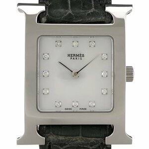 エルメス HERMES Hウォッチ ダイヤインデックス HH1.210 腕時計 SS レザー ダイヤモンド クォーツ ホワイト レディース 【中古】