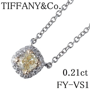 ティファニー ソレスト ネックレス イエローダイヤ0.21ct FY-VS1 PT950/AU750YG 41cm 鑑定書 箱 新品仕上げ済 TIFFANY【15251】