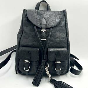 【超美品/希少】サンローラン SAINT LAURENT PARIS クロコ フェスティバル フリンジ バックパック レザー リュックサック デイパック 黒