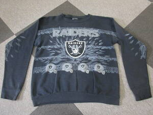 80s90s NFL RAIDERS オーバープリント スウェット M~ TULTEX USA製 黒 ブラック ヴィンテージ オールド トレーナー レイダース アメフト