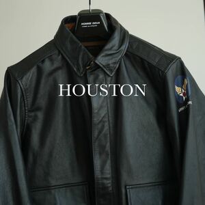 HOUSTON ホースレザー フライト ジャケット ヒューストン A-2 馬革 ミリタリージャケット 40R ブラック ビンテージ ブルゾン 米軍 復刻