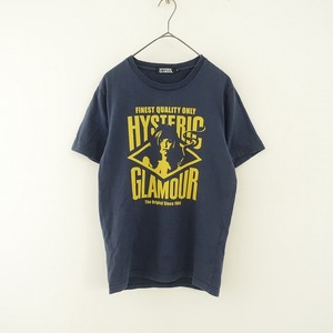 ヒステリックグラマー HYSTERIC GLAMOUR *コットンプリントTシャツ*S綿半袖プルオーバーネイビーイエロー(27-2404-37)【03D42】