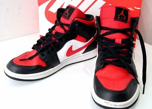 希少！美品 ナイキ AIR JORDAN 1 MID 554724-079 ハイカットスニーカー エアジョーダン1ミッド ブラック レッド スニーカー シューズ 27cm