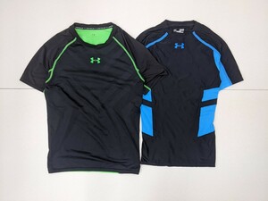 2．アンダーアーマー UA 2点 セット メッシュ切替 速乾 半袖 インナーシャツ アンダーウェア トレーニングウェア メンズMD相当 黒青緑x309