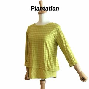 未使用【訳あり】Plantation 7分袖トランスチェックレイヤードカットソー