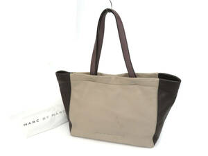 16601 美品 MARC BY MARC JACOBS マークジェイコブス 2トーンカラー 本革 レザー 肩掛け トートバッグ ショルダーバッグ 鞄 ベージュ×茶