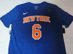 激レア USA購入 Nike製【DRI FIT】【NewYork Knicks No.6】クリスタプス ポルジンギス【Kristaps Porzingis】ナンバーTシャツUS L 青