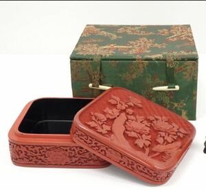堆朱 合子 共箱（四方箱 中国美術 漆芸 香合 蓋物 小箱 唐物 中国 古玩 