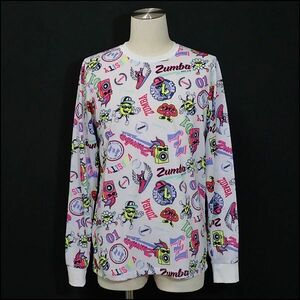 【最終出品】 ZUMBA ズンバ Society Long Sleeve Tee 長袖Tシャツ L ホワイト×マルチカラー