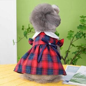 レッドSサイズ◆【ラスト2枚】犬服 キャミソール 襟付き チェック柄 ワンピース 清楚 新品 ドッグウェア 新作 ペットグッズ 春 夏 秋