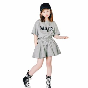 [Rolanko] 子供服 女の子 セットアップ 半袖tシャツ キュロットスカート ガールズ 夏服 スポーツウェア ジャージ 上下セット ダンス 可