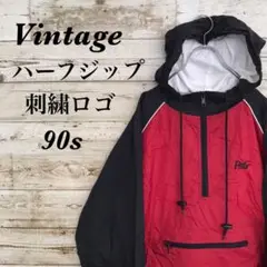 【k2653】USA古着90s刺繍ロゴナイロンプルオーバーハーフジップジャケット