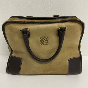 DA0157-80◆ LOEWE／ロエベ アマソナ スエード×レザー ベージュ ダークブラウン ハンドバッグ 