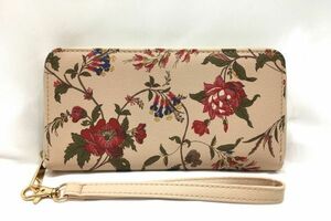 ◆ローラ アシュレイ◆LAURA ASHLEY 花柄 じゃばら式カードポケット 長財布 20×10×2.5 ベージュ 付録 保管品