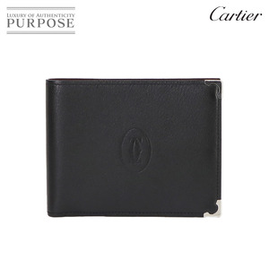 カルティエ Cartier カボション 二つ折り 財布 レザー ブラック L3000575 シルバー 金具 Wallet 90232018