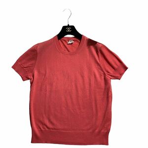 ★ 【極美品/使用感少】 HERMES エルメス 半袖 ニット カシミヤ100% Hロゴ サイズ44 2XL 近年モデル 赤 レディース ★