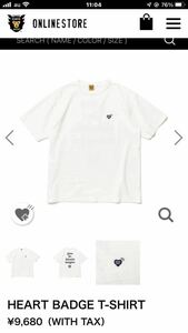 【新品】HUMAN MADE HEART BADGE T-SHIRT WhiteサイズL Tシャツ ヒューマンメイド白 A BATHING APE nigo