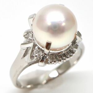 ◆Pt900 アコヤ本真珠/天然ダイヤモンドリング◆M 約6.2g 約10号 diamond パール pearl ring指輪 EB8/EB8