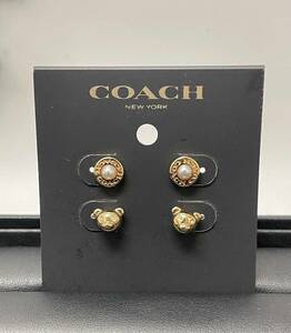 中古 COACH コーチ ピアス 熊 クマ ゴールドカラー 2点セット アクセサリー