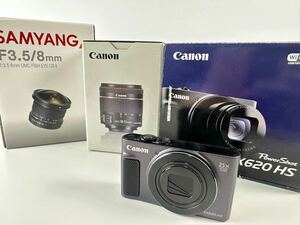 【5/41ES】Canon PowerShot SX620 HS EFS 18-55mm SAMYANG F3.5/8mm コンパクトデジタルカメラ デジカメ 本体 レンズ 動作確認済み
