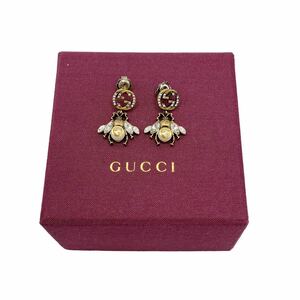 【美品】グッチ GUCCI インターロッキングG ロゴ ラインストーン フェイクパール ビー Bee ピアス