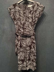 日本製　ボタニカルプリント　ベルト付き　ノースリーブワンピース　size/ M　黒×白　シアー