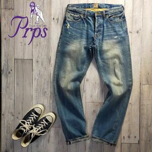 ★PrPs 紫製品 ピーアールピーエス★USED加工 ストレート デニム W30 S1425